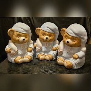 Set of 3 Vtg Ready for Bed Blue Sleeping Bear Night Light Lamps(lights not incl)